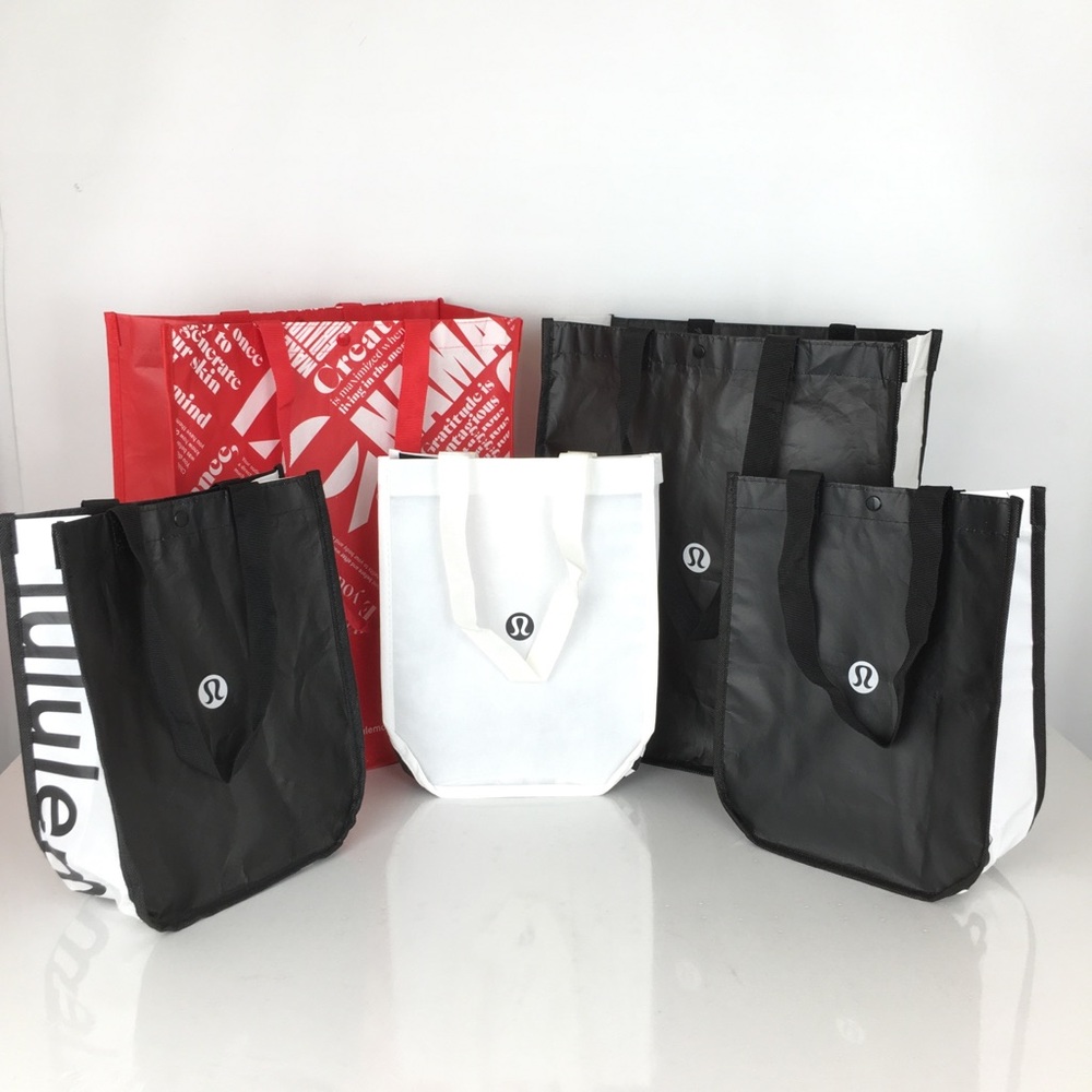 Lululemon Reusable Shopping Tote Bags Bundle of 5, 2 Lg 3 Sm Red Black White